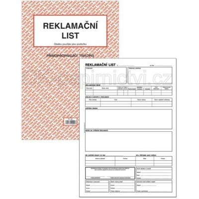 Reklamační list A4 propisovací - PT 195