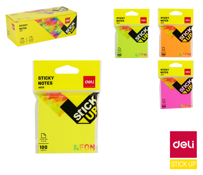 Bloček samolepící STICK UP neon 76 x 76mm 100l DELI EA02302 mix