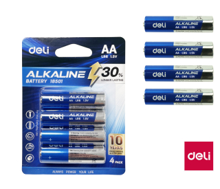 Baterie alkalická AA tužková LR6 4ks blistr DELI E18501
